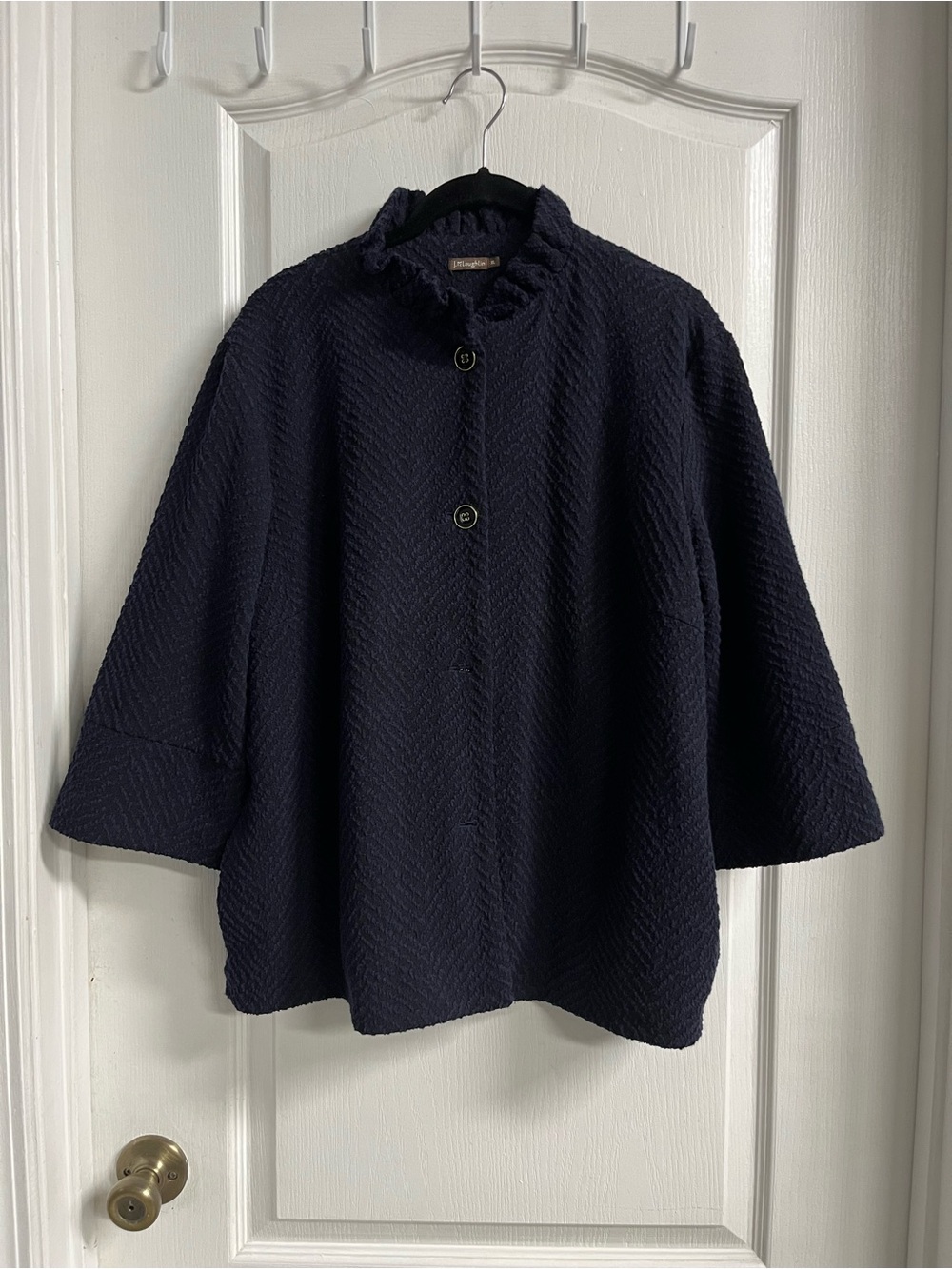 J. McLaughlin Navy Textured Ruffled-Collar Jacket
